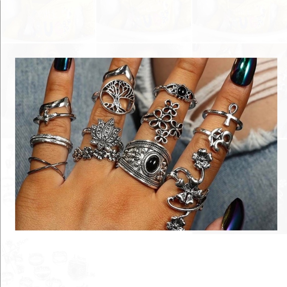 🔥14 pc Boho Ring Set - Silver Tone